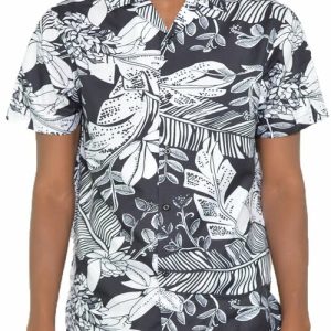 Black and White Hawaiian Print Shirt