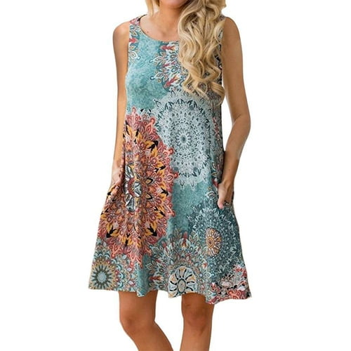 Women's Casual Floral Print Sleeveless Tank Dress 