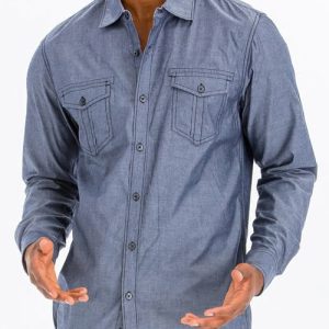 Outline Stitch Long Sleeve Button Down Shirt