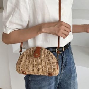 Casual Mini Oval Straw Crossbody Bag