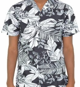 Black and White Hawaiian Print Shirt