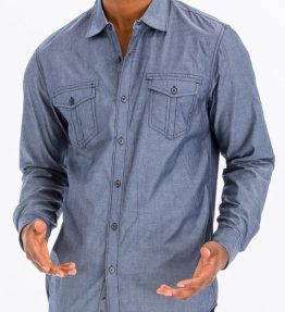 OUTLINE STITCH LONG SLEEVE BUTTON DOWN SHIRT