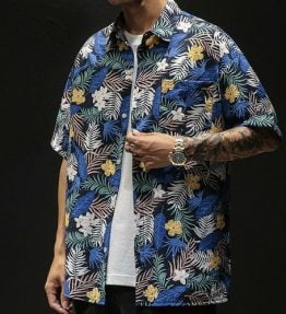 Mens Loose Fit Summer Hawaiian Shirt