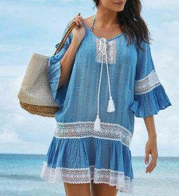 Women's Boho Tunic with Crochet Swimsuit Cover Up